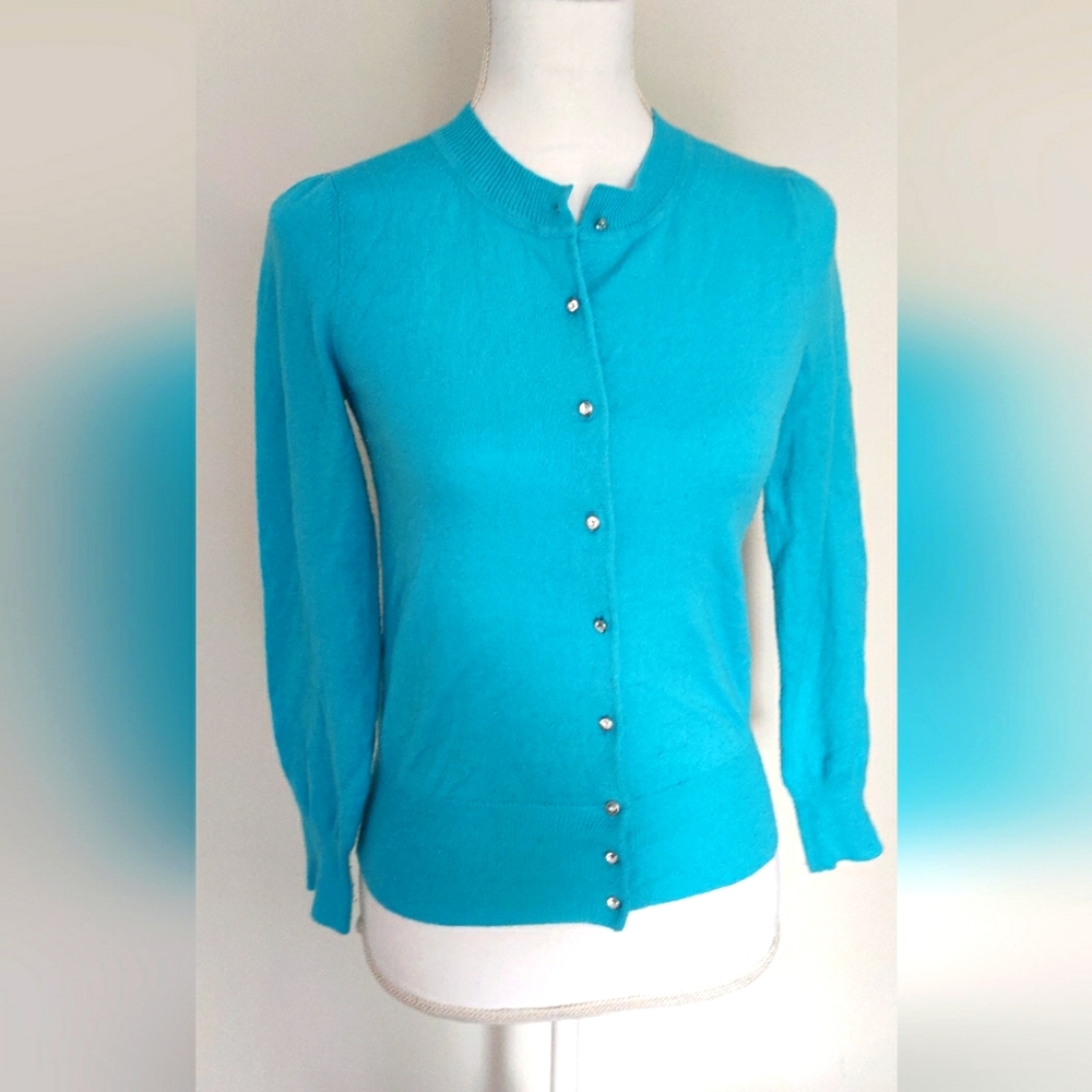 Tiffany Blue Knit Cardigan with Crystal Buttons